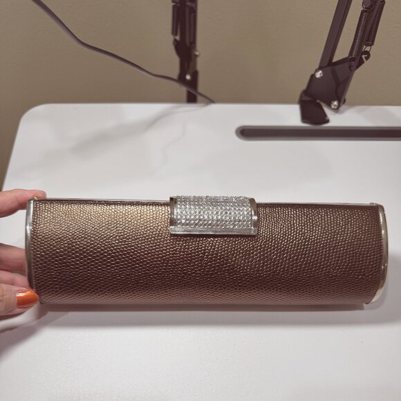 Elegant Metallic Bronze Evening Clutch with Rhinestone Accents & Holiday Parties - Picture 1 of 9